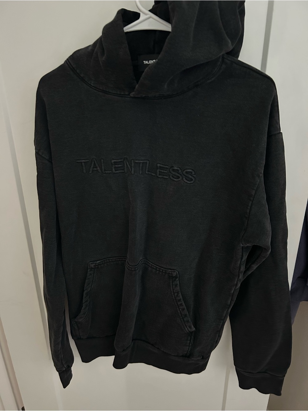 TALENTLESS Black Crewneck Hoodie with Tonal Logo